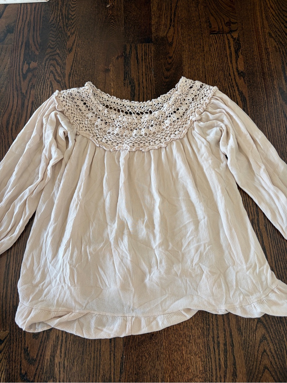 Umgee Crochet Yoke Blouse in Light Cream